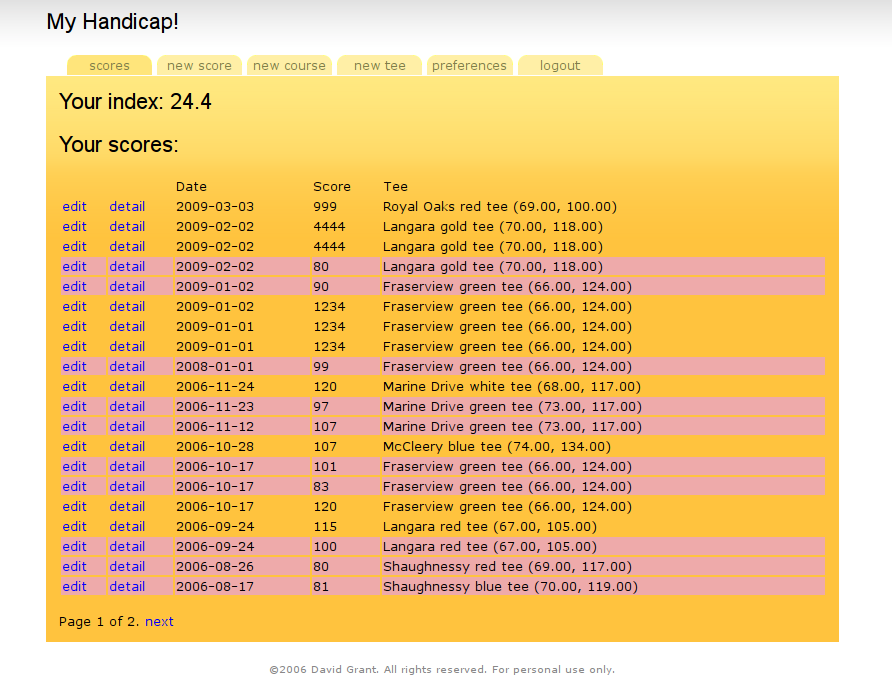 Django Handicap Tracker Screenshot
