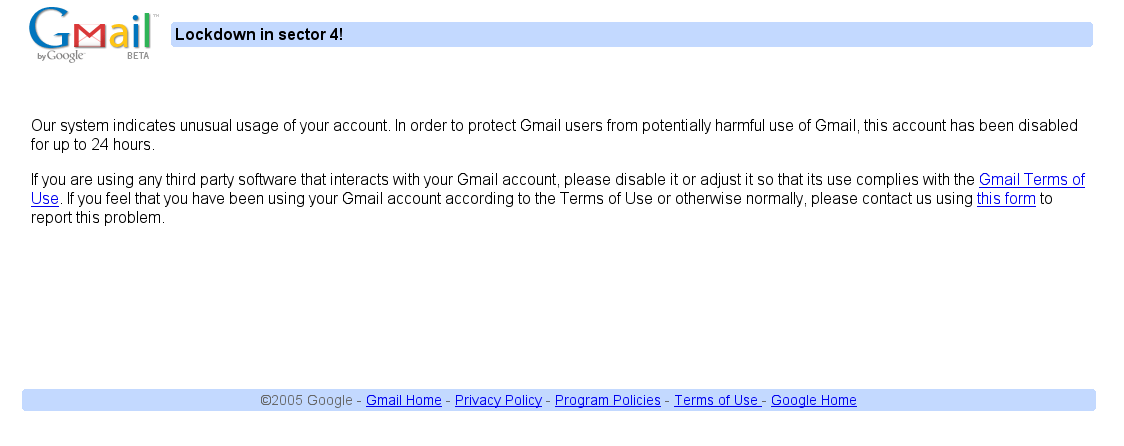 GMail Lockdown Screenshot