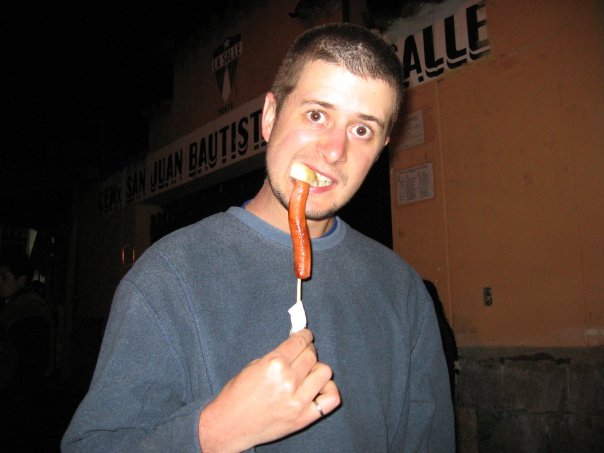 Eating street food in Peru